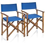 com-four® 2X Klappstuhl aus Holz - klappbarer Stuhl - Gartenstuhl, für Camping, Angeln, Outdoor - Regiestuhl, Holz-Klappsessel (02 Stück - Klappstuhl blau/braun)