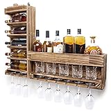 Yorbay Weinregal Palette Beflammt Holz, Wandbar mit Korkhalter, für Weingläser,Whiskygläser,Flaschenhalter Hausbar,Vintage, Geschenk