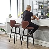 Barhocker, Massivholz-Barstühle, Holzmöbel, Barhocker, 2 Stück, hohe Hocker für Zuhause, Küche, Restaurant, mit Rückenlehne und PU-Kissen (Größe: 65 cm, Farbe: Braun) (Braun 65 cm)