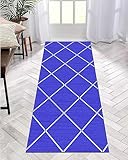 ZDYHMrj Läufer Teppich Lang Flur rutschfest Waschbar 80X250CM Küche Korridor TeppichLäufer für Flur Blau Schlafzimmer Wohnzimmer Polyester Teppichmatte Dauerhaft, Anpassbar Küchenteppich Meterware