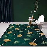 KeletiRug Teppich im Wohnzimmer Esszimmer Teppich, Flur Teppich Teppich im Schlafzimmer Kurzflor Carpet Dunkelgrüner Ginkgo Biloba 140x200 cm