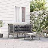 CIADAZ Garten-Ecksofas mit Kissen, Lounge Gartenmöbel, Gartenlounge, Loungemöbel, Balkon Lounge, Sitzlounge Garten, Sitzecke Balkon, 2 STK. Grau Poly Rattan