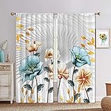 WILBB Ösen Für Verdunkelungsvorhänge Für Wohnzimmervorhänge Für Kinder Pflanzen Blumen Blau Muster 140X280Cm Fenster Gardinen Verdunklungsvorhänge Super Soft Solide Wärmeisolierende Ösen - 2Er Set Sc