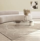 the carpet Mila moderner Teppich Wohnzimmer, elegant glänzender Kurzflor Wohnzimmerteppich in Beige mit Gold Blitz Muster, Teppich 80 x 150 cm