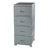 ADGO Schrank Kommode 4 Schubladen Rattan Badezimmer Veranstalter Schlafzimmer Kleiderschrank Lagerschrank Plastik, 38 x 45 x 90 cm, Grau