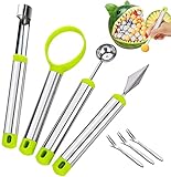 BITEFU 4 Stück Obst Werkzeug Küchenhelfer Set Multifunktion lebensmittelechter Edelstahl Apfelentkerner,Melonenausstecher Kugeln,Schnitzmesser, mit Obstmesser und Obstgabeln für DIY-Obstsalate