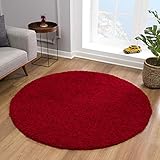 Impression Teppich Rund - Perfect Teppiche fürs Wohnzimmer, Flur, Schlafzimmer, Kinderzimmer, Babyzimmer - Hochwertiger Öko-Tex Zertifizierter Flächenteppich - Solid Color Rot - 200 cm Rund