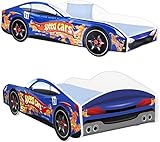 AS-TOR Kinderbett Jugendbett Autos 80x160 mit Matratze - Bett Schlafzimmer - Kindermöbel - Kinderbetten für Mädchen und Junge - Hochwertige Möbelplatte - Solide und Sicher - Blaues Auto