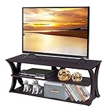 GOPLUS TV-Schrank, TV Lowboard mit 2 Offenen Ablagen für Fernseher bis 45 Zoll, Schlichter Fernsehtisch mit Netzkabellöchern für Wohnzimmer & Schlafzimmer, 115 x 40 x 45 cm, Dunkelbraun