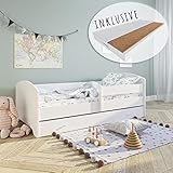 Kids Collective Kinderbett 160x80 cm mit Matratze und Schublade, Rausfallschutz & Lattenrost Weiss