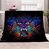 Kuscheldecke flauschig warm Decke 130x150cm,abstrakte Doodle-Tiere Fleecedecke wütender Wolf Winter Sommer super weiche Flanell Decke Sofadecke Couchdecke Sofaüberwurf,Dicke Wohndecke für Couch Sofa