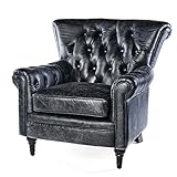 Phoenixarts Vintage Echtleder Chesterfield Ledersessel Schwarz Design Lounge Ohrensessel Leder Club Sessel 649