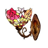 JENCUZ Tiffany Stil Wandlampe Vintage Wandlampe Schlafzimmer Wandleuchte Wohnzimmer Wandbeleuchtung Einfachheit Muster Glaslampenschirm Für Restaurants, Galerien, Schlafzimmer, Lesen, Küche, E27