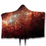 IUBBKI Kapuzendecke für Erwachsene und Kinder, 3D Sternenhimmel Galaxie Stern bedruckte Decke mit Kapuze, Winter, weicher Plüschumhang, geeignet für Fernsehen auf Bett/Sofa (Kinder, 150 x 130 cm, D)