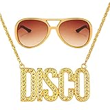 FUKPO Brille Disco Kette Gold Zubehör Set, Fasching Goldkette Rapper Kostüm Herren Gangster Schmuck Kostüm Hip Hop Hustler Bad Taste, 70er 80er 90er Jahre Outfit Karneval Mottoparty Accessoires