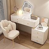 Make-up-Waschtischset mit dreifarbig verstellbarem Spiegel, Schminktisch mit 6 Schubladen, multifunktionaler Schminkkommode mit ausziehbarem Design und gepolstertem Hocker, für Sch