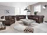 Woodkings® Chesterfield Sofa Set 1+2+3 Vintage Echtleder Couchset Bürosofas Polstermöbel Set antik Designsofa Set Federkern Unikat Herrenzimmer englisches Leder Stilsofa Clubsofa (antik braun)