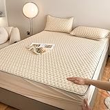 Spannbetttuch für Boxspringbetten,Einfarbiges Latex-Spannbetttuch, Schlafzimmer-Hotel-Homestay-Matratzenauflage mit tiefen Taschen, Einzel-, Doppel- und Kingsize-Bett, beige, 180 x 200 cm (1 Stück)