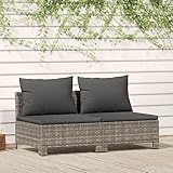 INLIFE Gartensofa 2-Sitzer mit Kissen Grau Poly Rattan,13.4kg,362691