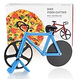 Fahrrad Pizzaschneider, Edelstahl Pizzamesser, zweirädrig, Neuheit, Fahrrad Pizzarad Schneideschneider, Pizzaroller mit Ständer mit Antihaftbeschichteten für Küchenhelfer, Werkzeuge, Zubehör