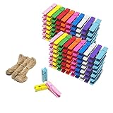 CUWELT 250 x Farbige Holzklammern Mini mit Juteschnur, 3,5CM Bunte Kleine Klammer, DekoKlammern, Wäscheklammer für Fotopapier Fotowand Clothespins DIY Handwerks Basteldekoration mit 30m Jute Twine