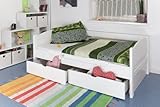 Einzelbett/Funktionsbett 'Easy Premium Line' K1/s Voll inkl 2 Schubladen und 2 Abdeckblenden, 90 x 200 cm Buche Vollholz massiv weiß lackiert