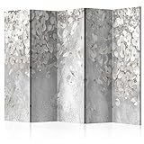 decomonkey Paravent Raumteiler Innen Weiße Blumen 225x172 cm 5 Teilig Beidseitig Room Divider Wall Raumteiler Stehend Trennwand Sichtschutz Spanische Wand Sichtschutzwand Wohnzimmer Holz Natur