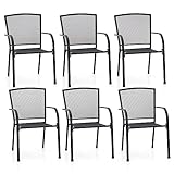 MFSTUDIO Metall Balkonstühle 6er Set, Mesh Design, E-Coating Terrassenstühle, Stapelbar, Bistro Terrasse Balkon Garten Stühle Set, Einfache Montage, Schwarz