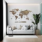 Colorfull Worlds NEU_3D-Weltkarte aus Holz, mehrschichtige Reisekarte mit Hauptstädten, Wanddekoration für neues Zuhause, Geschenk für Reisende, Bürodekoration (L, Vega)
