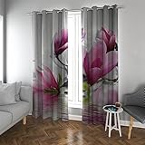 LANDOCROWN Retro Pflanze Verdunkelung Weicher Vorhang Rustikale Magnolie Blume und Zweige Polyester Wärmeisolierter Bauernhaus Schlafzimmervorhang H 100 x B 150 cm