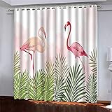 SATUSA Vorhang Blickdicht 3D Grüner Tierflamingo Muster Ösenschal 2Er Set 234X230Cm Fenster Gardinen Mit Ösen Verdunkelungsvorhang Wohnzimmer Kinderzimmer Thermovorhang Schallschutz Vorhänge