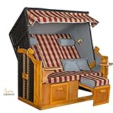 LILIMO - Ostsee Strandkorb Baltic-R XXL | 2-3 Sitzer | Montiert | Geflecht: Anthrazit, Bezug: Bordeaux/Natur Kariert | inkl. Schutzhülle | Model Bub