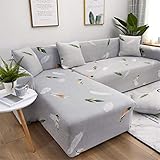 Couchhusse sofabezug L-förmig Sofa-Abdeckung, Anti-Rutsch-All-Inclusive-Stretch-Sofa-Abdeckung, Polyester Wohnzimmer Kombination Sofa Cover, Farben-Feder-Druck 2 2-Sitzer + 4-Sitzer Elastischer sofabe