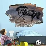 3D-Wandaufkleber „Smashed Dark Horse“, Wandtattoo-Kunst, abnehmbares Poster, natürliche Tiere, Wandgemälde, Dekorationen für Zuhause, Wohnzimmer, Babyzimmer, Vitrine, Kinderzimmer, Wanddekoration