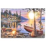 Nexos LED Wandbild Leinwandbild mit Beleuchtung Fotodruck Sonnenuntergang 40x60 cm Kunstdruck Leuchtbild Effekt-LED Herbstdeko Sonnenuntergang Bergsee