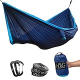 HÄNG® Camping Hängematte Outdoor aus Nylon Fallschirmseide für 2 Personen - 300 x 170cm Mobile Ultra-Leicht Atmungsaktiv Hammock - Belastbar bis 200kg inklusive Aufhängung zum Mitnehmen - Navy & Blue