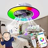 TRUYOK Silent Fan RGB Deckenleuchte 5600Lumen Musik Bluetooth Lautsprecher Deckenventilator mit Beleuchtung Fernbedienung und APP 72W Dimmbarer unsichtbarer Ventilator Deckenleuchte.Ø56*13cm