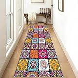 Teppichläufer rutschfest Meterware 60x140cm Bunter Patchwork Teppich Marokkanische Waschbar Läufer Teppich Flur Schlafzimmer Korridor Küchenläufer Teppich Lang, Anpassbare Größe, 40-100cm Breit