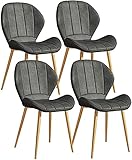 Küchenstühle aus Leder, 4 Küchenstühle, Vintage-Stil, PU-Rückenpolsterung, für Esszimmer, Wohnzimmer, Büro und Lounge (Farbe: Grau)