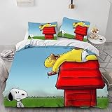 EVURU Snopy Nosy Dog Woodstock Charlie Cartoon Bettwäsche Set 3teilig aus Mikrofaser,Bettbezug und Zwei Kissenbezüge,3D Print bettausstattung,Bettwaren Set (09,King 240 * 220cm+80 * 80cm)