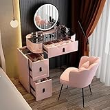 CALMR Moderner Schminktisch, exquisiter Schminktisch, Premium-Luxus-Nachttisch, runder Smart-Touch-Spiegel-Schminktisch-Set mit Schubladen