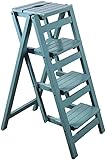 OUYOXI Klappbare Trittleiter aus Holz, klappbarer Tritthocker aus Holz für Erwachsene und Küchenleitern, kleine Fußhocker, tragbare Schuhbank/Blumenregal, langlebig (grün, 4 Stufen)