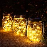 3 Stück Solarlampen fur Garten -30 LED Wetterfest Solar Einmachglas Aussen Lampions, Lichterkette im Glas,Gartendeko Solarleuchten für Weihnachten,Außen Laterne,Hochzeit, Party,Wand (Warm Weiß)