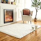 Evitany Teppich Schlafzimmer Modern Shaggy Hochflor Teppich Rutschfester Teppiche für Wohnzimmer Kinderzimmer Schlafzimmer (80 x 120 cm, Elfenbein)