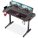 Dripex Gaming Tisch 120cm mit LED, ergonomischer Schreibtisch mit Getränke-, Gamepad- und Kopfhörerhalter, Kohlefaser-Desktop, für Arbeit und Freizeit