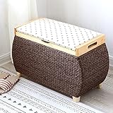 Rustikale Sitzhocker aus Rattangewebe, Aufbewahrungstruhe aus Weidengeflecht im Landhausstil, natürliche Searass-Aufbewahrungsbox, Bettbank, Couchtisch für Wohnzimmer, Schlafzimmer, Walnuss
