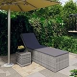 BULANED Sonnenliege mit Auflage, Gartenliege, Liegestuhl, Sonnenstuhl, Sonneninsel Outdoor, Liegen, Gartenmöbel, Bäderliege, Relaxliege,und Teetisch Poly Rattan Grau