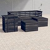 XIAOGUANG 6-TLG. Garten-Sofagarnitur aus Paletten, Terrassenmöbel, Sitzecke Balkon, Loungemöbel Terrasse, Balkonset, Garten Lounge Sofa Set, Kiefernholz Dunkelgrau
