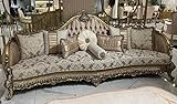 Casa Padrino Luxus Barock Sofa Braun/Weiß/Gold - Handgefertigtes Wohnzimmer Sofa mit elegantem Muster und dekorativen Kissen - Prunkvolle Wohnzimmer Möbel im Barockstil