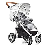 Gesslein S4 Buggy S4 Air+ Design 662 mit Liegefunktion, klein zusammenklappbar, für große Kinder bis 25 kg, veganer Lederschieber cognac höhenverstellbar, Kinderwagen Sportwagen, grau meliert